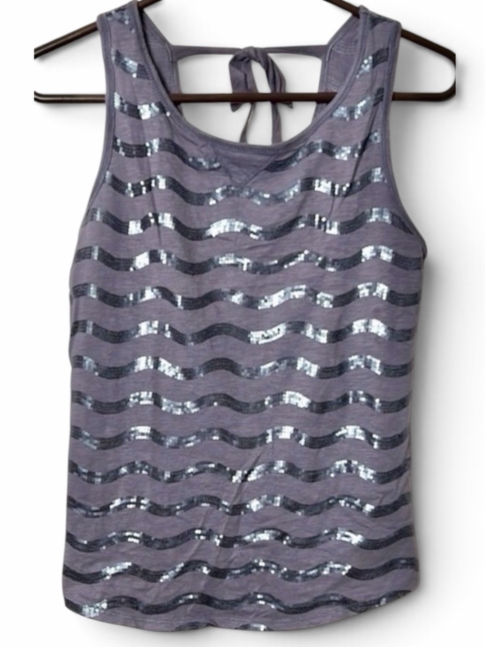 Anthropologie Women's Purple C Keer Sequin Tank Top with Tie Back Size Small